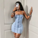 Denim Bodycon Dress Slim Fit Strapless Waist Cinching Casual Summer Wear Wholesale Available
