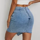 High Waisted Ruffled Asymmetrical Denim Skirt Womens Fashion Comfortable Fit Versatile Style Who