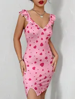 Floral Print Sleeveless Dress Elegant Ruffle Design Sexy Silhouette Perfect for Summer Events Re