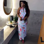 Casual Floral Print Maxi Dress Waist Defining Backless Elegant Style Perfect for Parties and Sum