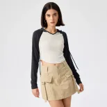 Womens Color Block Hooded Long Sleeve T Shirt Slim Fit Irregular Hem Spring Summer Style Wholesa
