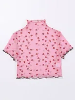 Short Cropped T Shirt Sweet Floral Print Sheer Fabric Casual Style Perfect for Summer Outings Wh