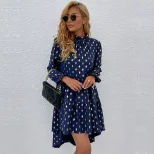 Polka Dot Midi Dress Gold Foil Print Loose Fit Half Turtleneck Casual Wear for Women Wholesale A