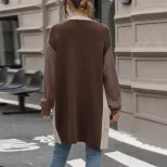 【佰分之衣】外贸2025新款欧美秋季女装跨境长袖拼色毛衣开衫外套