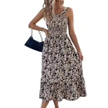 Abstract Print Ruffled Maxi Dress Sleeveless Beach Vacation Style Lightweight Fabric Wholesale A