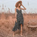 Summer Womens Irregular Hem Dress Sexy Floral Print V Neck Spaghetti Straps Casual Party Wear Wh