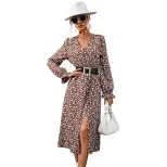 Floral Maxi Dress Slim Fit Side Slit Long Sleeve Autumn Winter Womens Fashion Wholesale Availabl