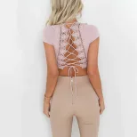V Neck Tie Back Crop Top Womens Fashion Backless Design Short Length Casual Wear Wholesale Avail