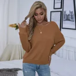 Womens Loose Casual Sexy Backless Long Sleeve T Shirt Spring Summer Waffle Fabric Comfortable Fi