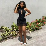 Summer Womens Dress Sexy Hollow Out Backless Ruffle Hem Bodycon Fit Perfect for Parties and Nigh