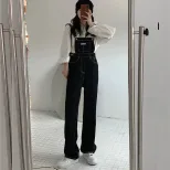 2023春秋装新款减龄连体裤女学生韩版宽松直筒显瘦休闲牛仔背带裤