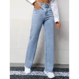 High Waisted Casual Denim Trousers Straight Leg Light Color Versatile Design Perfect for Everyday Wear Wholesale