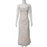 French Style Polka Dot Slip Dress Sleeveless Bodycon Fit Elegant Neckline Summer Vacation Wear W