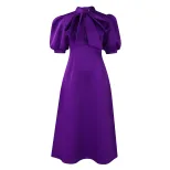 Summer Womens Short Sleeve Bow Tie A Line Party Dress Elegant Design Comfortable Fabric Versatil