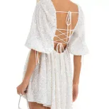 Plus Size Loose Sequin Mini Skirt Dress Short Sleeve Square Neck Solid Color Flared Hem Summer C