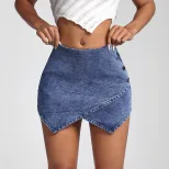 Irregular Hem Sexy Denim Mini Skirt European and American Style High Elasticity Trendy Design Wh