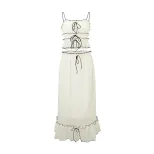 Womens Summer Fashion Set Stylish French Inspired Sleeveless Top Elegant Maxi Skirt Perfect for