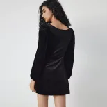 A Line Velvet Dress Slimming Waist Design Long Sleeves Square Neck Autumn Winter Party Wear Whol