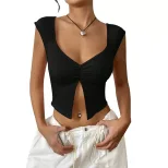 Slim Fit Short T Shirt Sexy Design Pleated Hem Side Slit Casual Wear for Women OEM Available