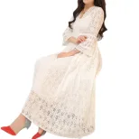 Lace Dress for Women V Neck Slim Fit Mid Length Elegant White Perfect for Parties and Special Occasions