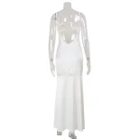 Elegant Womens Maxi Dress Solid Color Slim Fit V Neck Lace Panel Formal Evening Wear Wholesale A
