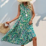 Abstract Print Midi Dress Summer Style Beach Vacation Ready Comfortable Fabric Trendy Design Who