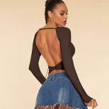 Sexy Backless Crop T Shirt Spring Summer Style European and American Design Comfortable Fabric W