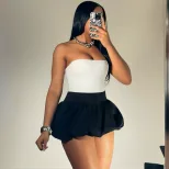 Summer Womens Bubble Skirt High Waist Solid Color Versatile Design Casual Wear for Parties or Ou