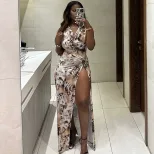 Fashionable Womens Backless Dress Ruffled Asymmetrical Hem Floral Print Sexy Split Design Perfec