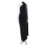 Backless Halter Dress Fitted Pleated Floor Length Elegant Design Evening Party or Formal Occasio