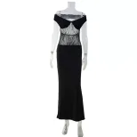 Black Lace Panel Bodycon Dress Off Shoulder Slim Fit Elegant Style Perfect for Parties and Speci
