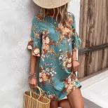 Casual Floral Print Dress for Women Slim Fit Short Sleeve Comfortable Fabric Perfect for Spring