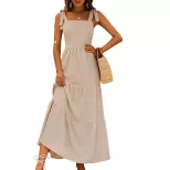 Summer Casual Maxi Dress Solid Color Backless Sleeveless Versatile Style Perfect for Beach or Ou