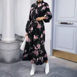 Printed Long Sleeve Maxi Dress High Neck Fashionable Design Autumn Winter Style Wholesale Availa