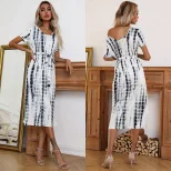 Summer Tie Dye Printed Short Sleeve Bodycon Dress Stylish Comfortable Trendy Perfect for Casual