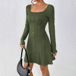 Elegant Womens Dress Minimalist Style Square Neckline Short Length Spring Summer Occasion Wholes