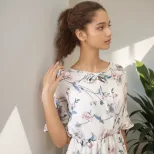 Floral Chiffon Dress Sweet Summer Style Slim Fit Flared Sleeves A Line Silhouette Perfect for Ca