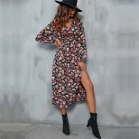 Floral Print Split Maxi Dress Autumn Collection Elegant Design Comfortable Fabric Perfect for Ca