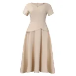 Summer A Line Dress Solid Color V Neck Short Sleeve Flowy Design Casual Wear for Women Wholesale
