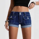 Low Waist Stretch Denim Shorts for Women Casual Style with Pockets Versatile Everyday Wear Whole