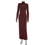 Long Sleeve Bodycon Dress Hollow Out Design Solid Color Elegant Style Perfect for Autumn and Win
