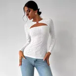 Elegant Womens T Shirt Minimalist Design Lace Hollow Out Long Sleeve Spring Summer Fashion Versa