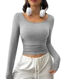 Womens Short Sleeve Round Neck T Shirt Fashionable Solid Color Versatile Style Spring Summer Cas