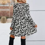 Color Block Leopard Print Dress Elegant Design Long Sleeve Fall Winter Fashion Wholesale Availab