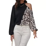 Casual Womens Long Sleeve Hollow Out Cold Shoulder T Shirt Half High Neck Lightweight Fabric Sty