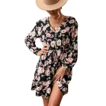 V Neck Long Sleeve Printed Dress Elegant Autumn Fashion Womens Casual Wear Wholesale Available