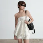 Chic Polka Dot Print Strapless Mini Dress Backless Design Sexy Style Spring Collection Wholesale