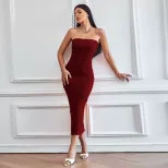 Strapless Bodycon Dress Solid Color Elegant Summer Beachwear Perfect for Parties and Casual Outi
