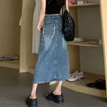 不规则牛仔半身裙女夏高腰ins潮设计开叉小众毛边a字包臀复古裙子
