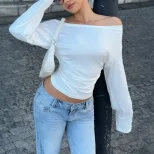 Off Shoulder T Shirt Chic Design Elegant Fit Spring Summer Style Wholesale Womens Fashion Top